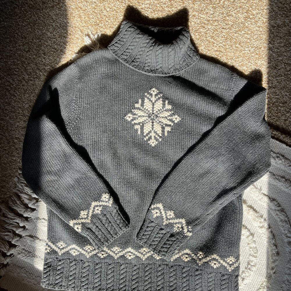 Lauren Ralph Lauren Hand Knit Snowflake Cable Trim Turtleneck Sweater Petite Med